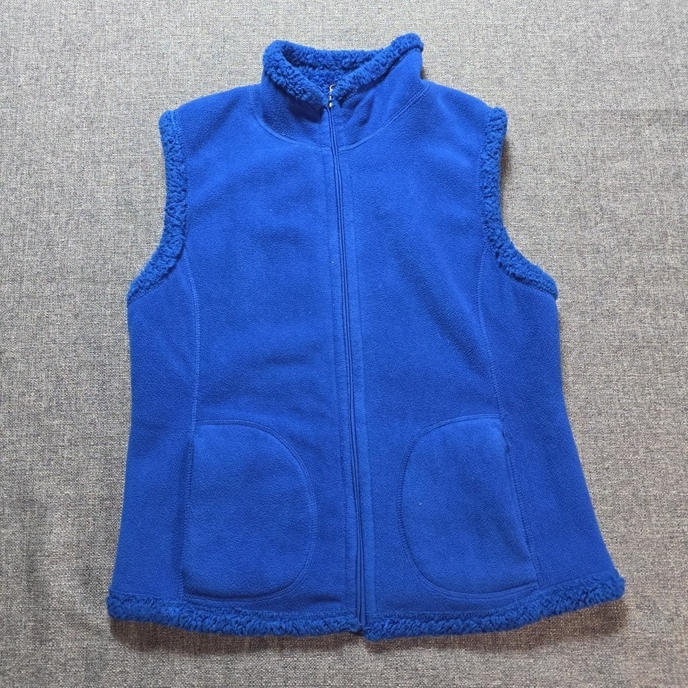 Laura Scott Jacket Vest Women's Size L Blue Full Zip  Fleece Pockets